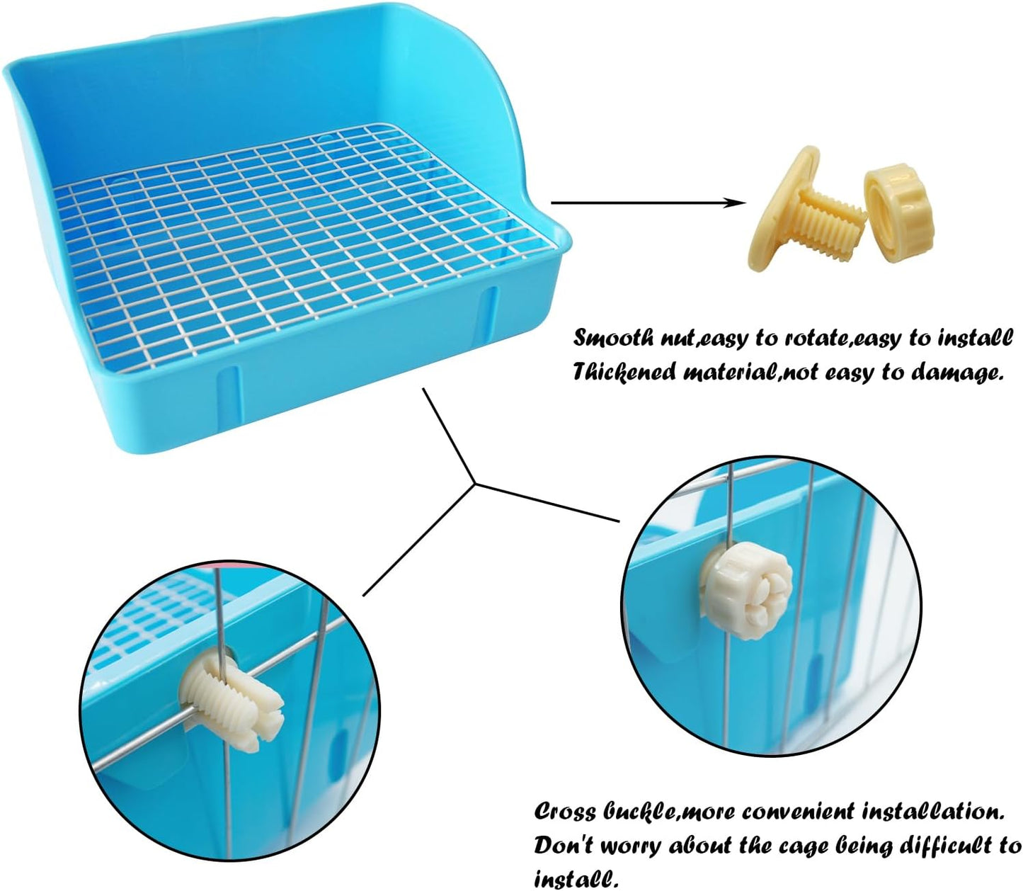 10Pcs Rabbit Litter Box Toilet,Bunny Plastic Square Cage Toilet with Grate Rabbit Corner Litter Bedding Small Animal Potty Training Box Pet Poop Pan for Bunny Guinea Pig Ferret Chinchilla(Blue)