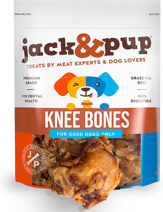 Jack&Pup Beef Bones, Knee Cap for Dogs, Long Lasting Natural Dog Bones, Beef Bone Knee Caps for Large Dogs. (10 Pack)