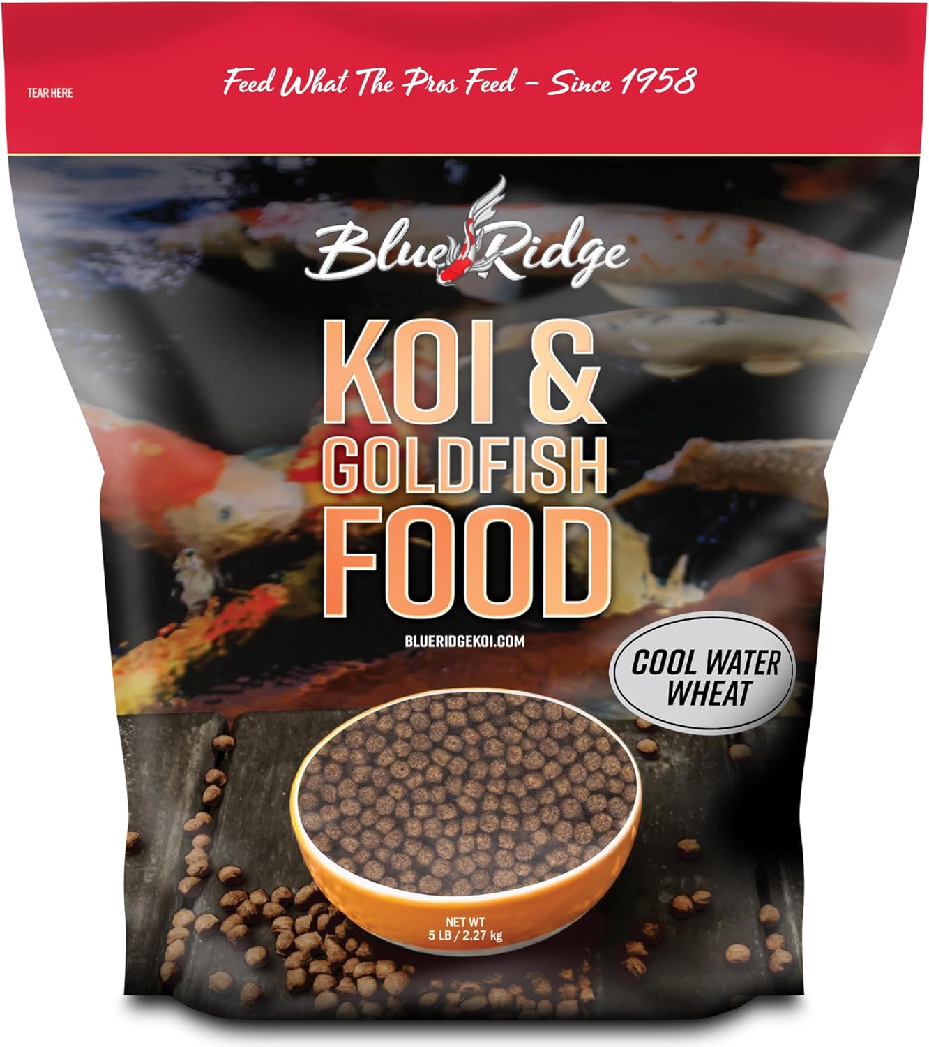 Blue Ridge Koi Fish Food 5lb - Cool Water Wheat 3/16", Fall and Winter Floating Pond Pellets, Ponds Fish Food