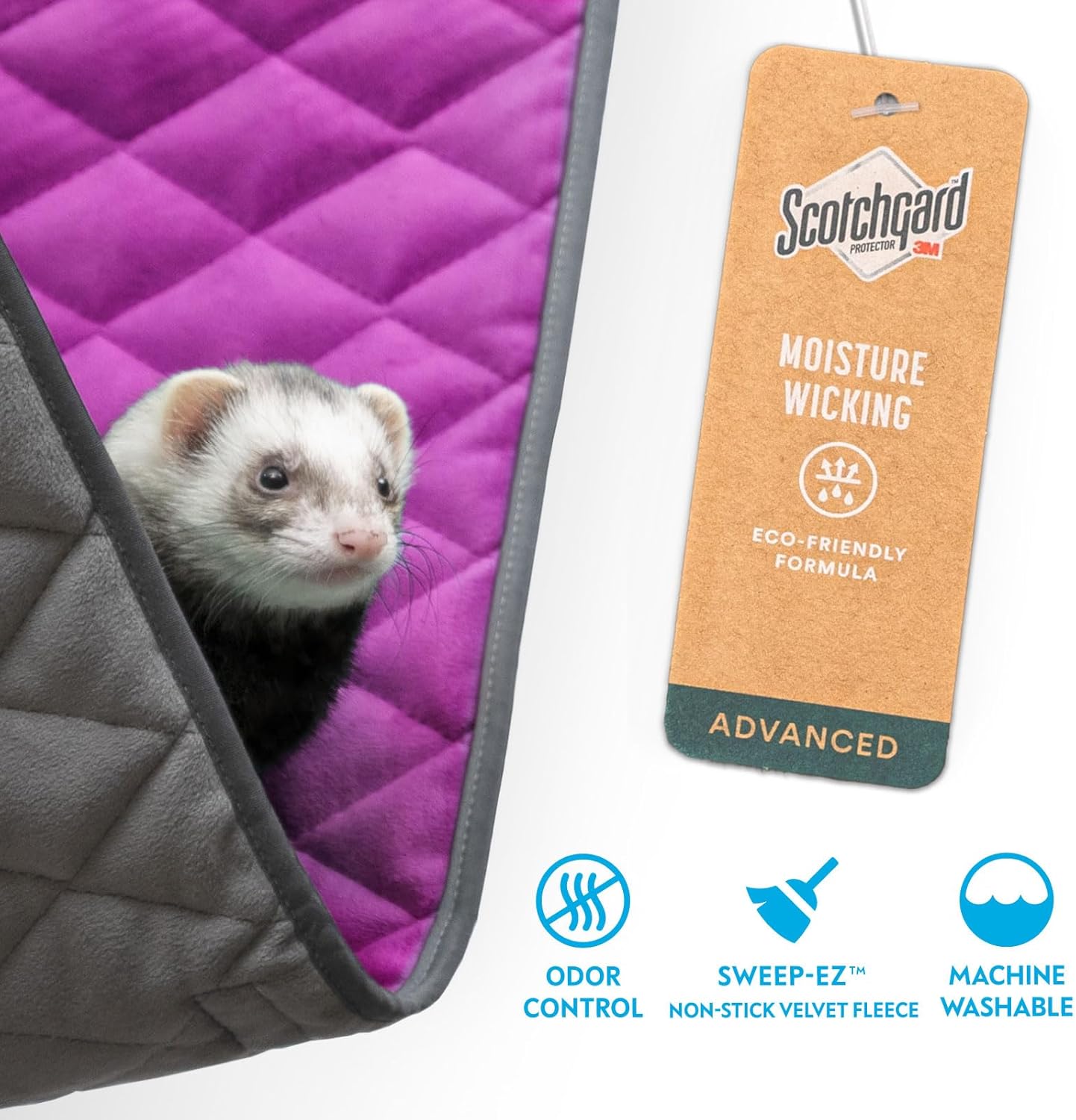 Paw Inspired Hanging Fleece Hammock for Ferrets, Rats, Chinchillas, Sugar Gliders, Small Pets | Hideout Toy for Guinea Pigs, Hamsters | Swivel Clips for Small Animal Cages (Gray/Pink)