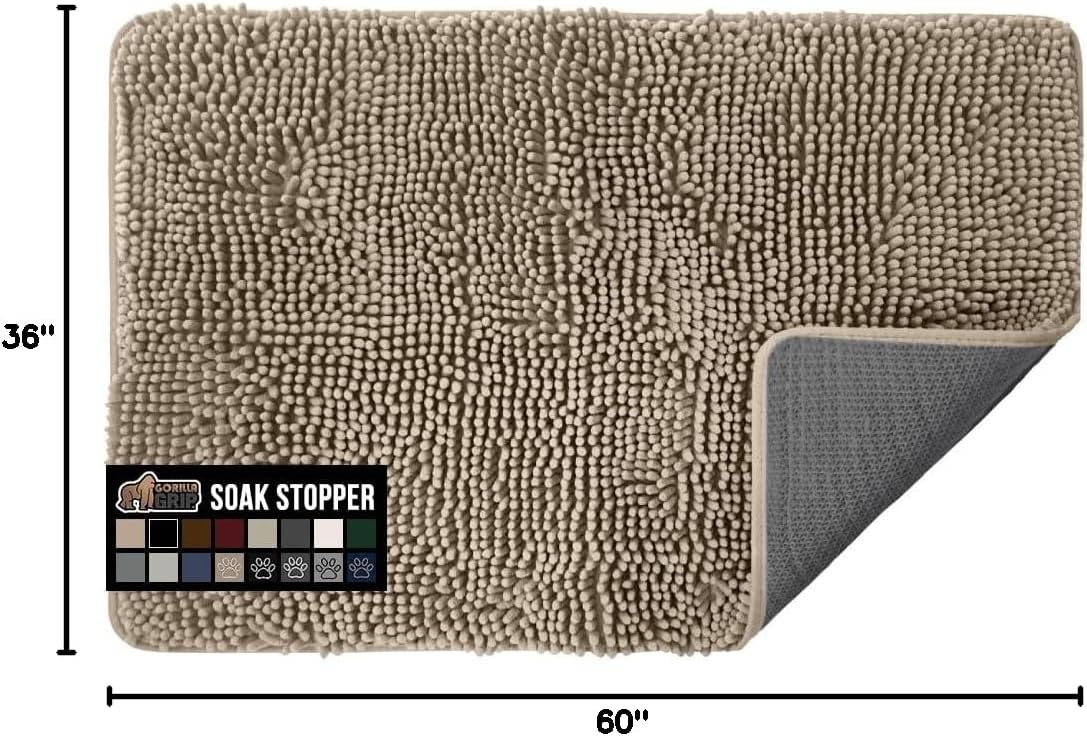 GORILLA GRIP Dog Doormat, Absorbent Doormats for Muddy Dogs Paws, 60x36 Machine Washable Soakstopper Rugs, Cleaner Floors, US Designed Pet Bed Door Mat, Indoor Entrance Pets Rug, Beige