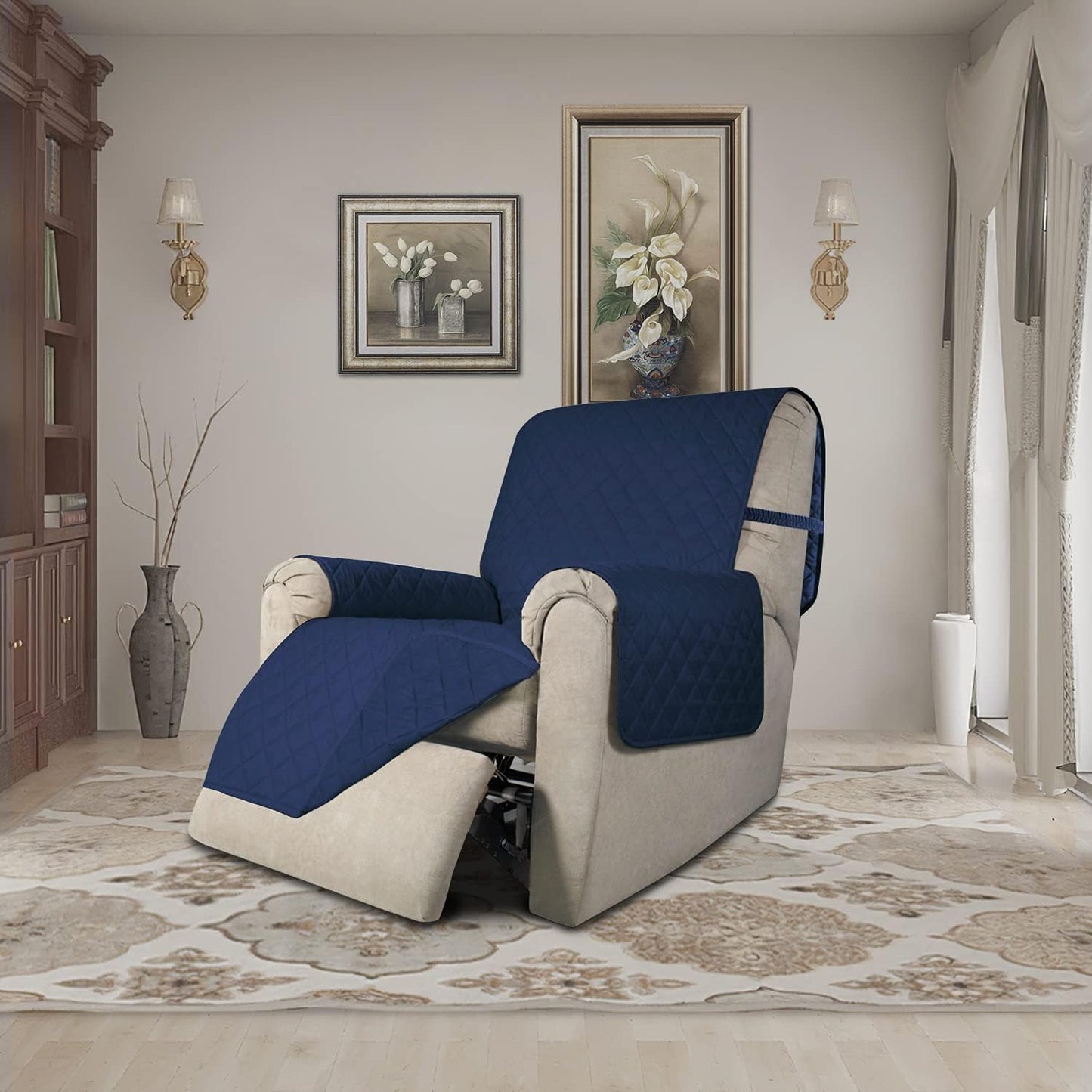 Easy-Going Recliner Chair Slipcover Reversible Sofa Cover Water Resistant Couch Cover Furniture Protector with Elastic Straps for Pets Dog (Recliner, Navy/Navy)