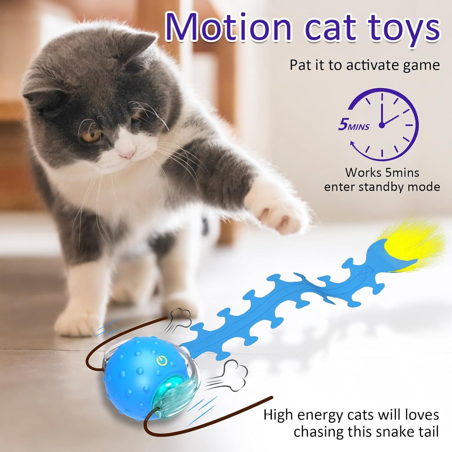 Interactive Cat Toys Ball for Indoor Cats Fast Rolling on Carpet, Chirping & Motion Activate Cat Toys (Blue Centipede)