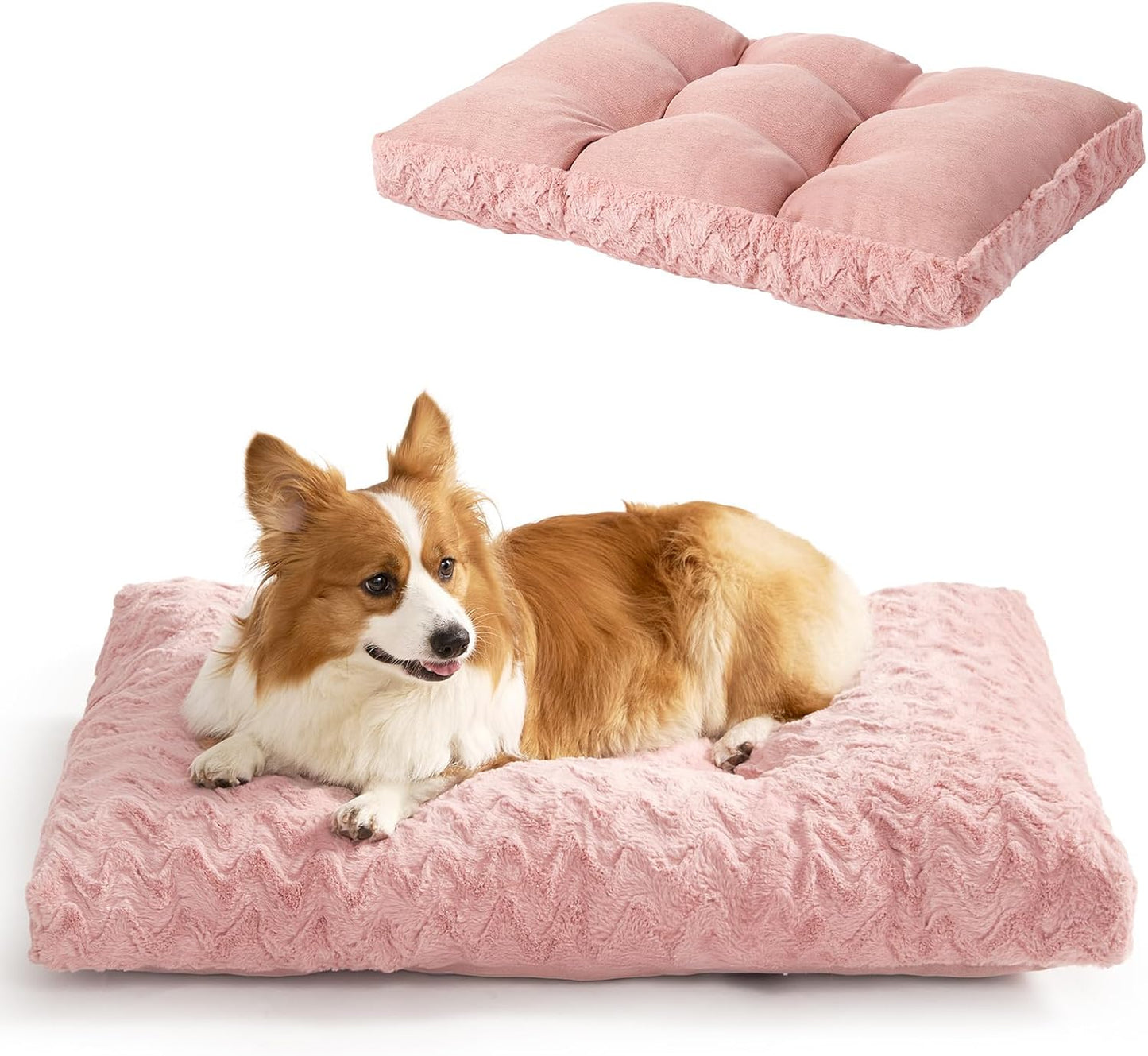 EHEYCIGA Reversible Dog Crate Bed Washable, Comfort Fluffy Plush Dog Kennel Pad for Large Dogs and Cats, Deluxe Machine Washable Pet Sleeping Mats, 35" x 23"x 3.5", Pink