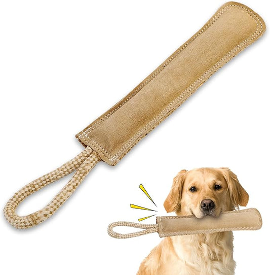 SPOT Dura-Fused Leather Retriever Dog Toy – Real Leather & Jute Fabric, Double-Stitched & Durable, Squeaky Interactive Tug Toy with Rope Handle for Moderate Chewers, Soft Stuffed Fetch Toy, 15in