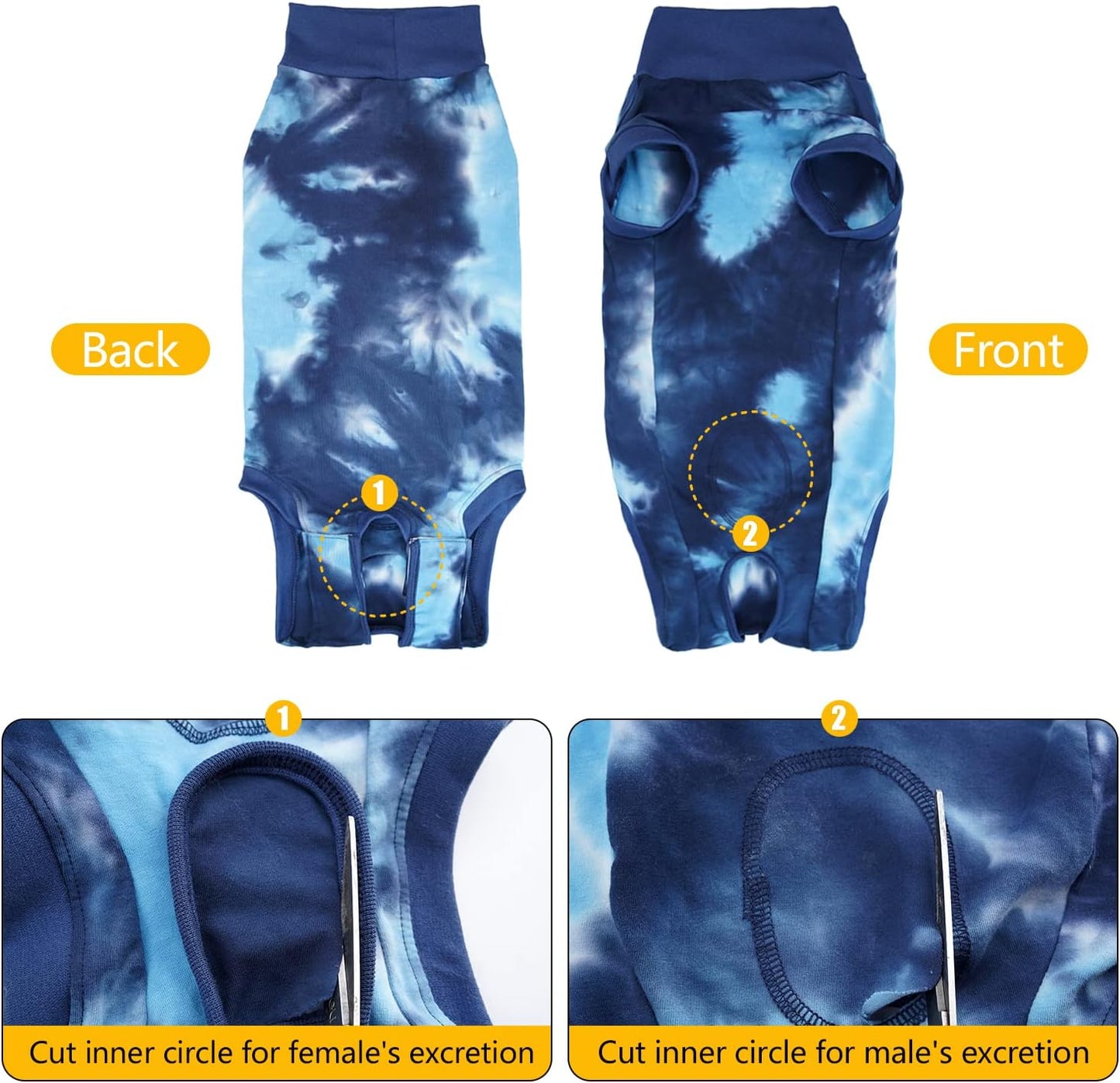 Dogs Onesie Suit for Male/Female Breathable Dog Recovery Tie Dye Pjs Wound After Surgery Wear, Prevent Licking Wounds, E-Collar & Cone Alternatives XL Blue2