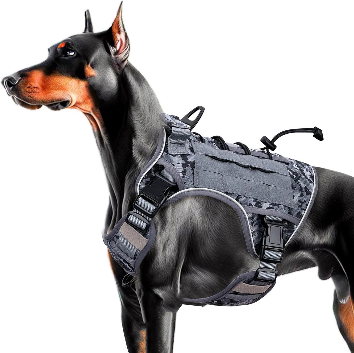Heavy-Duty Tactical Dog Harness for Large Dogs, No Pull Adjustable Reflective Pet Vest with Molle System, K9 Military-Grade Control for Service Training, Outdoor & 10+ Breeds, Gray Camo, Large