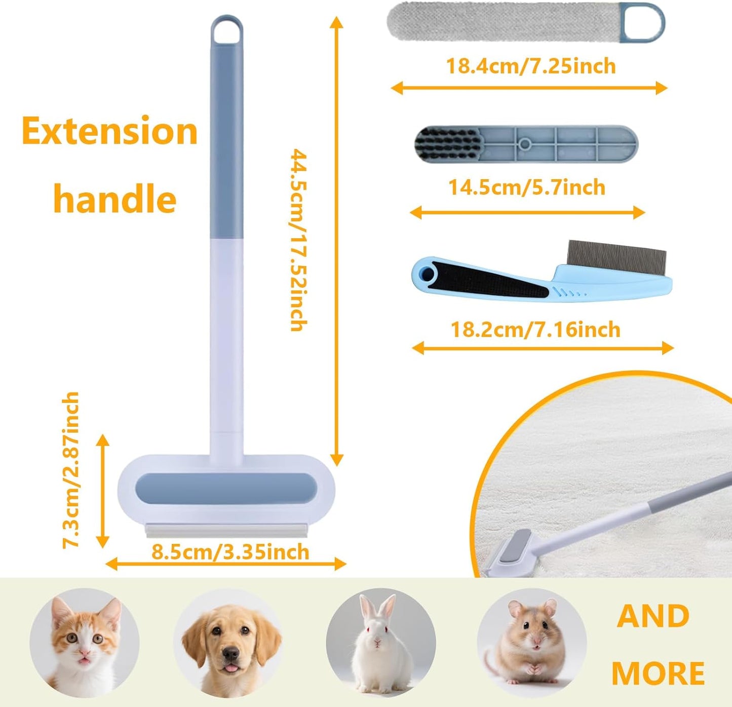 Multifunctional Pet Hair Removal Tool for Sofas,Carpets,Car Seats,Clothes,4 in 1 Reusable Pet Hair Remover Brush Combines Hair Removal Brush, Window Scraper, Crevice Tool
