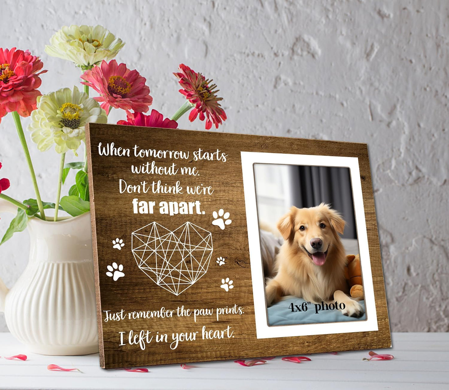 Dog Memorial Picture Frame,Pet Wooden Memorial Gifts Picture Frame for Loss of Pet Sympathy Keepsake Gifts, When Tomorrow Starts Without Me 4x6 Photo12P114