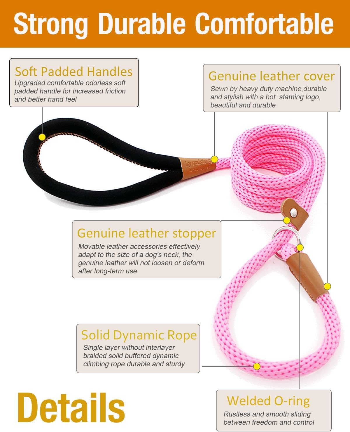 lynxking 5 FT Dog Leash Slip Lead 2 Pack Strong Heavy Duty Braided Dog Training Leash No Pull Training Lead Leashes for Medium Large and Small Dogs