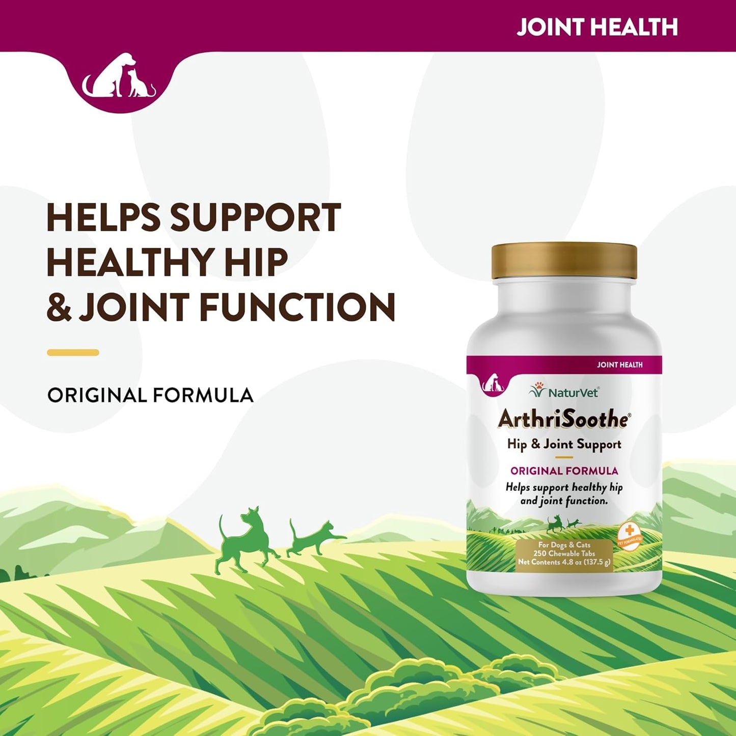 NaturVet ArthriSoothe Hip & Joint Formula Pet Supplement for Dogs & Cats – Includes Glucosamine, MSM, Chondroitin, Boswellia, Green Lipped Mussel – Supports HIPS, Joints – 250 Ct.
