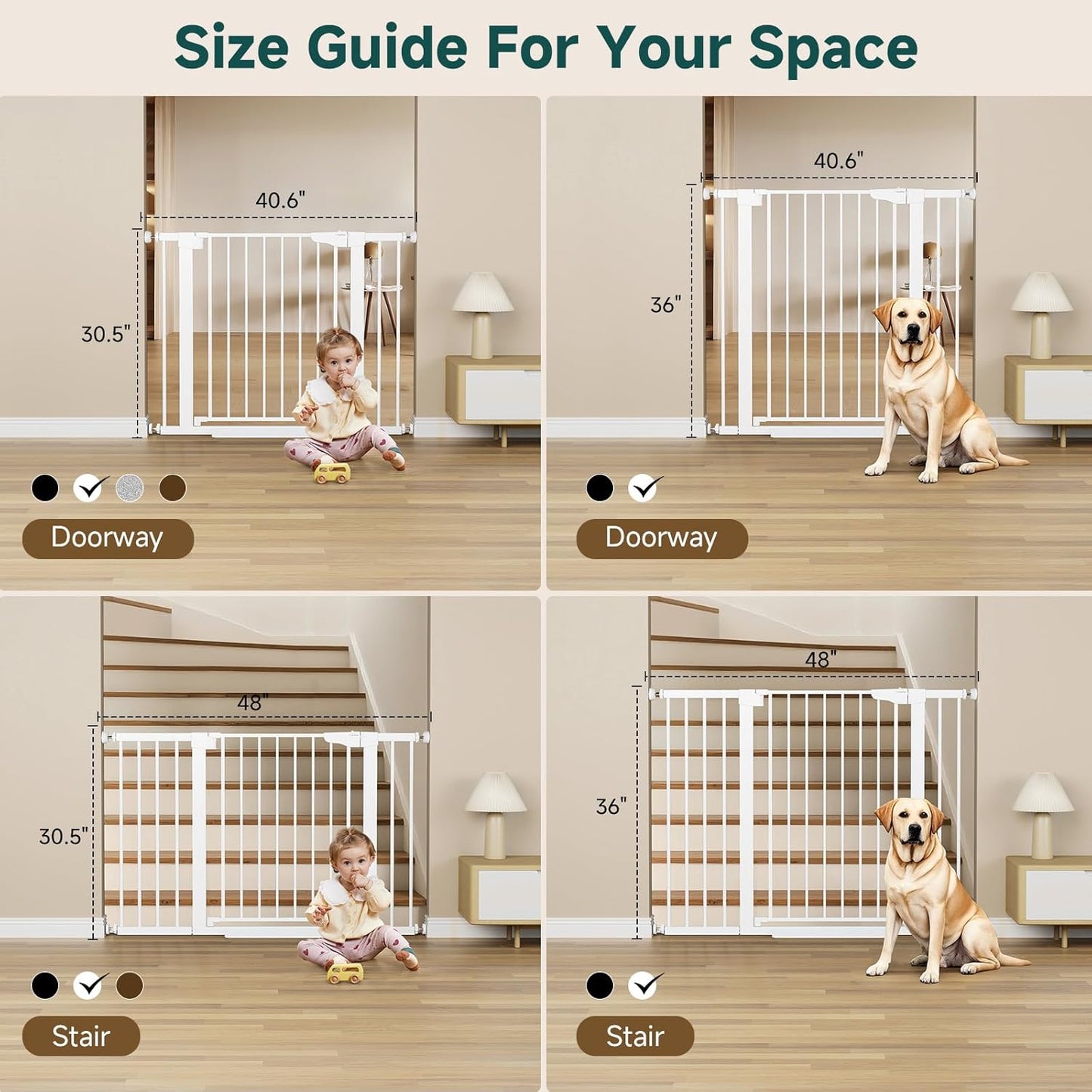 Cumbor 29.7-40.6" Baby Gate for Stairs, Mom's Choice Awards Winner-Dog Gate for Doorways, Pressure Mounted Auto-Close Pet Gates for Dogs Indoor, Safety Child Gate with Easy Walk Thru Door, White