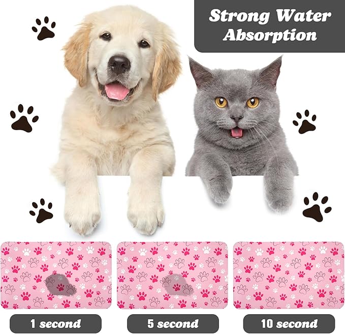 Dog Food Mat, Absorbent Water Bowl Mats Cat Pet Feeding Placemats Pink 17 * 30 inch