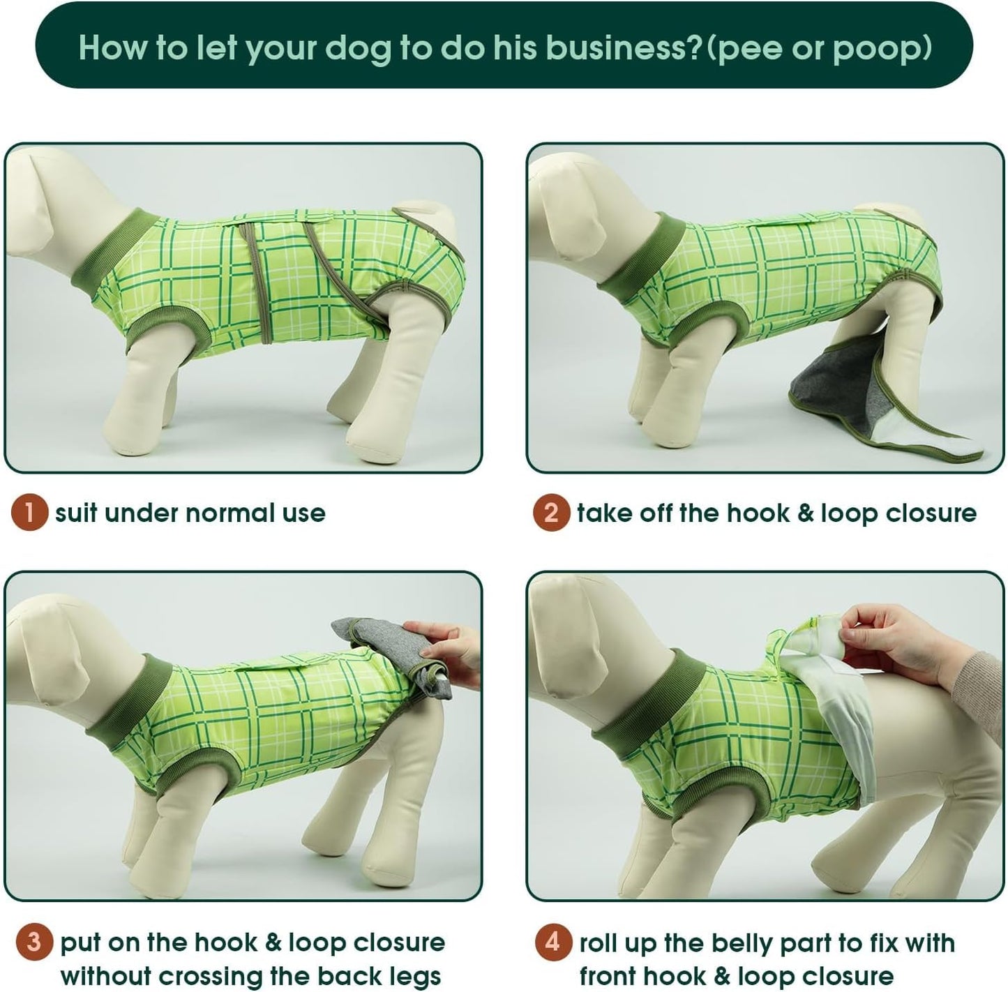 Kuoser Dog Recovery Suit for Female Male Dogs, Post-Surgery Bodysuit for Spay Neuter, Dog Onesie After Surgery, Anti-Licking Pet Surgical Recovery Suit, Green M