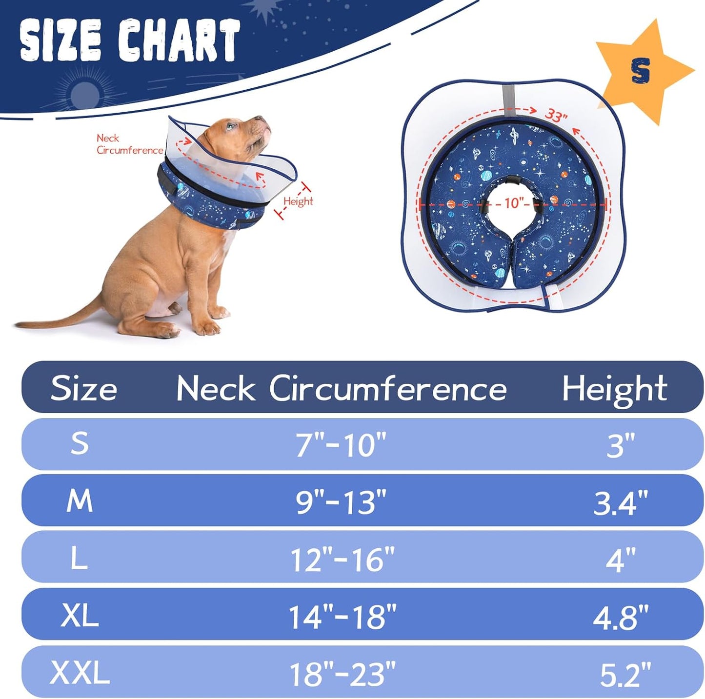 Elevated Inflatable Dog Cone Collar to Stop Licking, Doggie Donut Collar After Surgery, Soft Dog Cone Alternative for Small Medium Large Dogs
