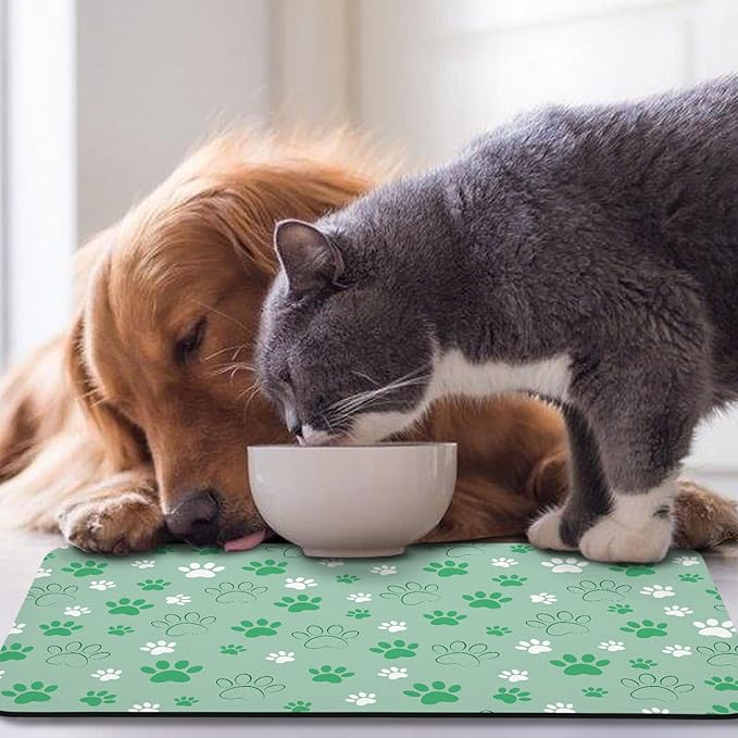 Dog Food Mat, Absorbent Water Bowl Mats Cat Pet Feeding Placemats Green 16 * 24 inch