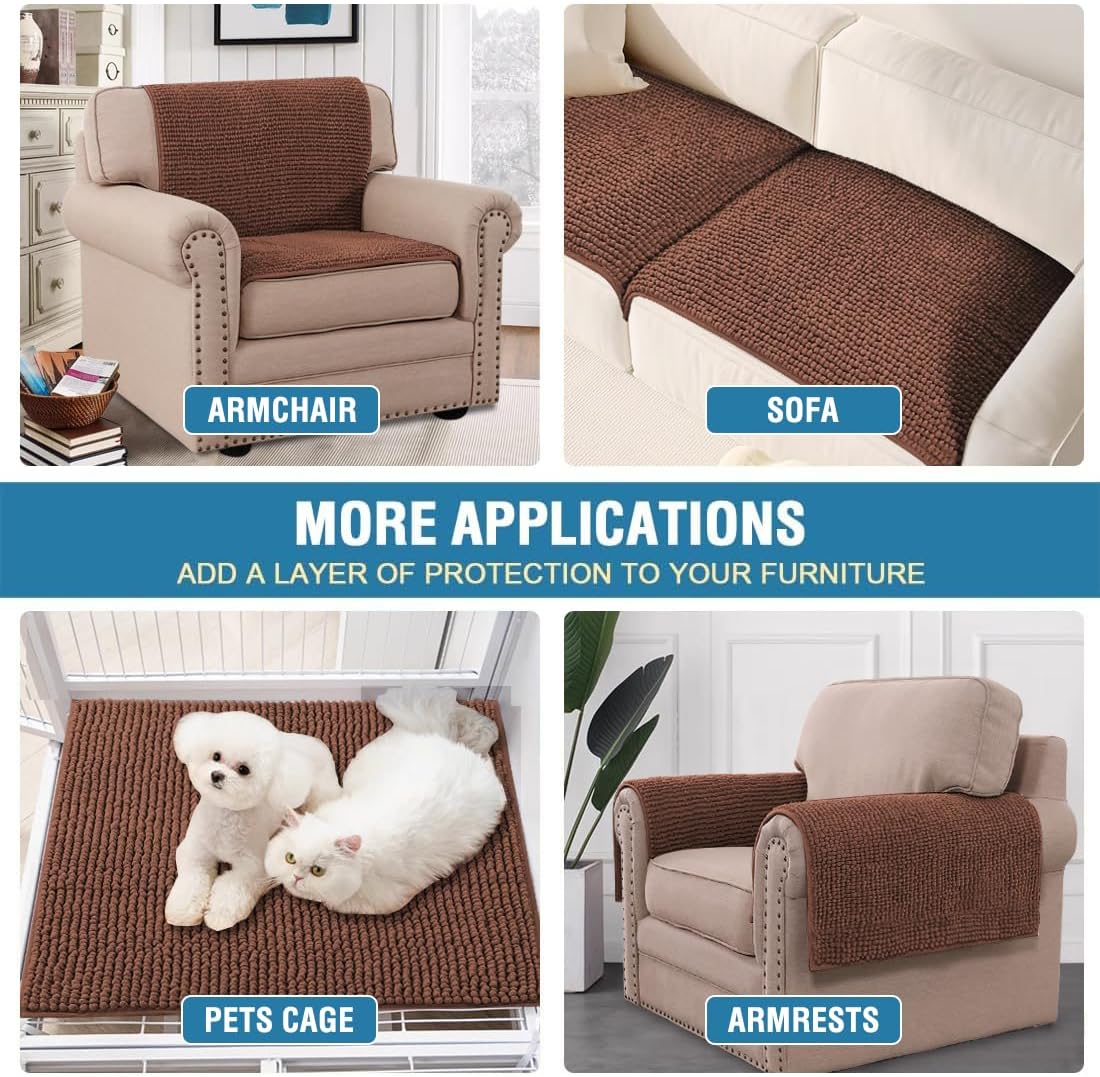 H.VERSAILTEX Plush Chenille Couch Armrest Cover 2 Packs Thick and Soft Sofa Covers Furniture Protector Cover for Pets (27.5" x 27.5", Caramel)