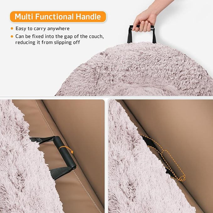 GGIB Calming Dog Bed Fluffy Plush Dog Mat for Furniture Protector with Removable Washable Cover for Large Medium Small Dogs and Cats (Medium, Rust White)