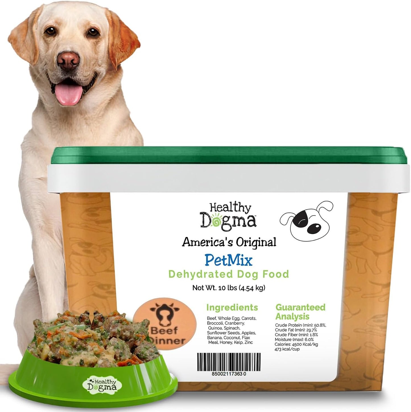 Healthy Dogma - PetMix Dehydrated Dog Food - Beef Dinner, Clean Ingredient Food - No Preservatives, Homemade Food Beef Recipe 10lb (Bucket)