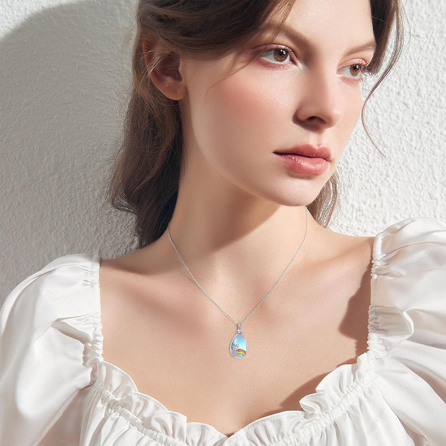 YAFEINI Teardrop Urn Necklace for Ashes Sterling Silver Cat/Dog Ashes Necklace Pet Cremation Jewelry Rainbow Bridge Memorial Gifts