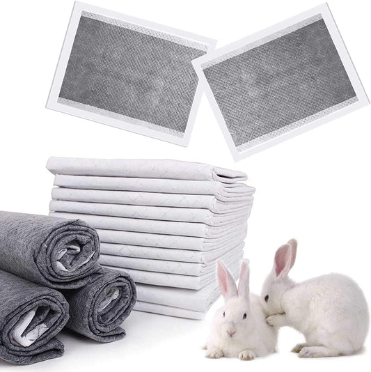 kathson Rabbit Pee Pads Disposable Cage Liners 100PCS All Absorb Black Carbon Odor Control Bunny Training Accessories with Quick-Dry Surface for Puppy Guinea Pig Kitten Hedgehog Small Animals