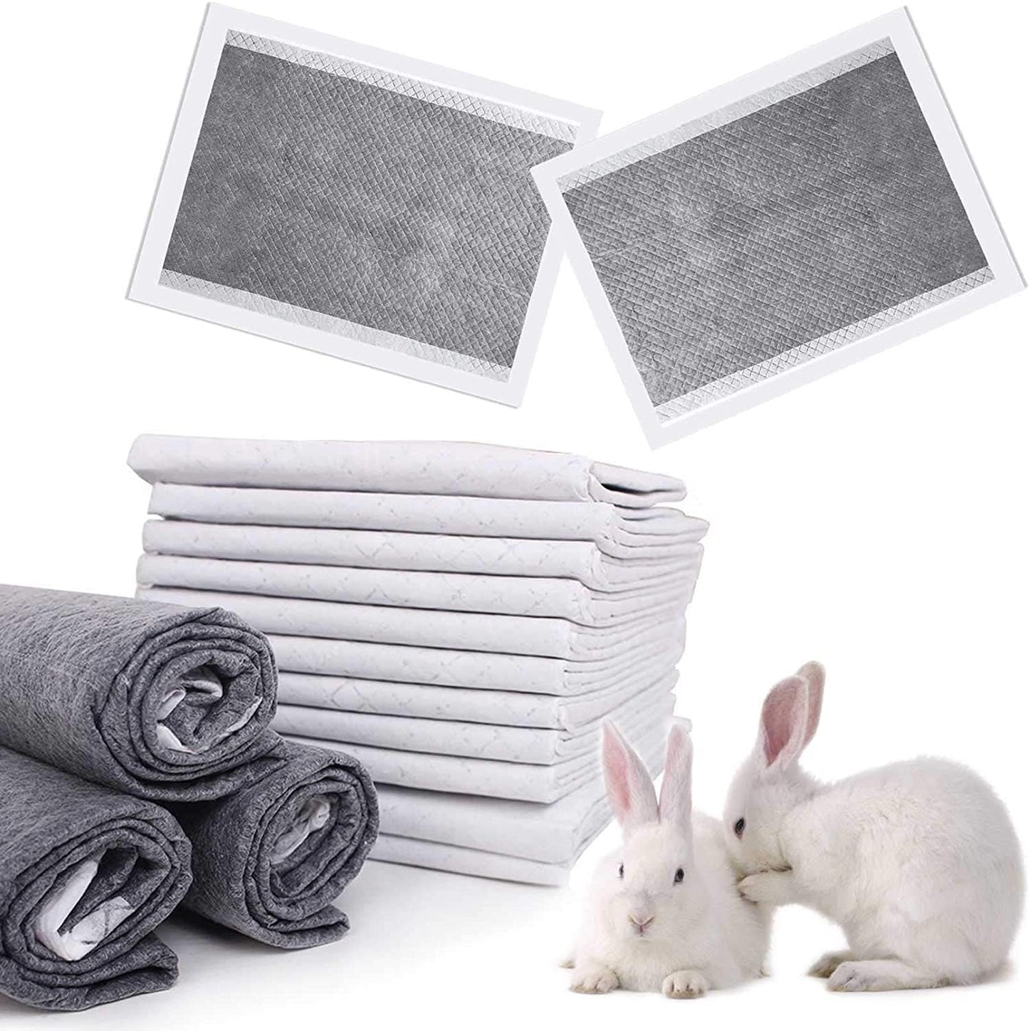 kathson Rabbit Pee Pads Disposable Cage Liners 40PCS All Absorb Black Carbon Odor Control Bunny Training Accessories with Quick-Dry Surface for Puppy Guinea Pig Kitten Hedgehog Small Animals