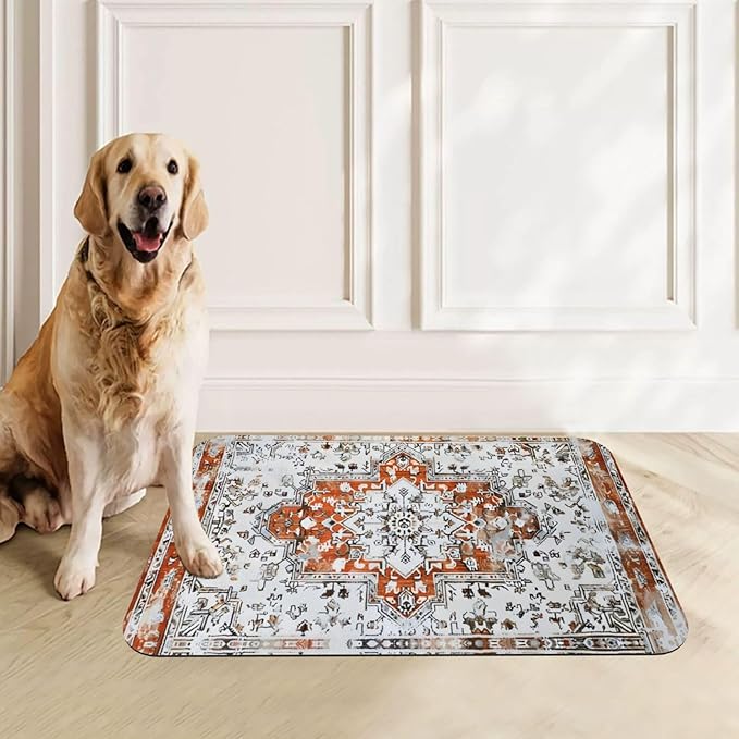 Retro Boho Style Dog Food Mat Absorbent Bowl Mats No Stains Quick Dry Waterproof Pet Cat Placemats for Food and Water, 30x45cm