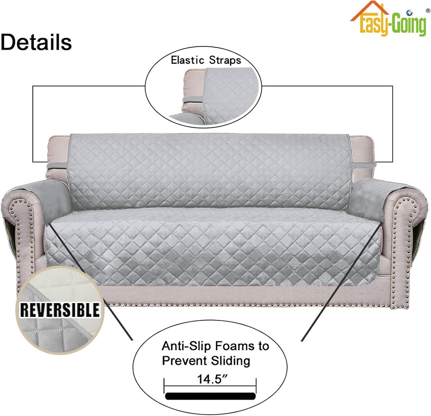 Easy-Going Sofa Slipcover Reversible Loveseat Sofa Cover Couch Cover for 2 Cushion Couch Furniture Protector with Elastic Straps for Pets Kids Dog Cat (Oversized Loveseat, Light Gray/Ivory)