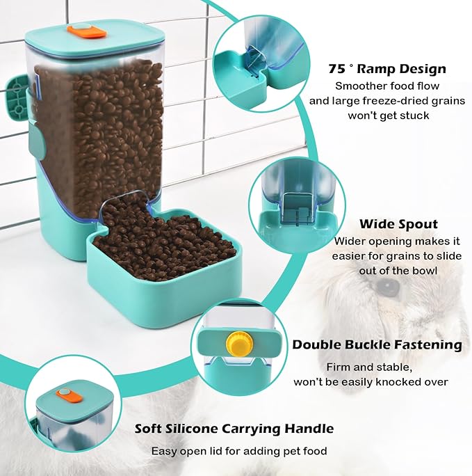 Automatic Rabbit Feeders for Cages,35 oz Hanging Rabbits Food Dispenser Guinea Pig Auto Gravity Feeder for Bunny Chinchilla Ferret Squirrel Hedgehog(Green)