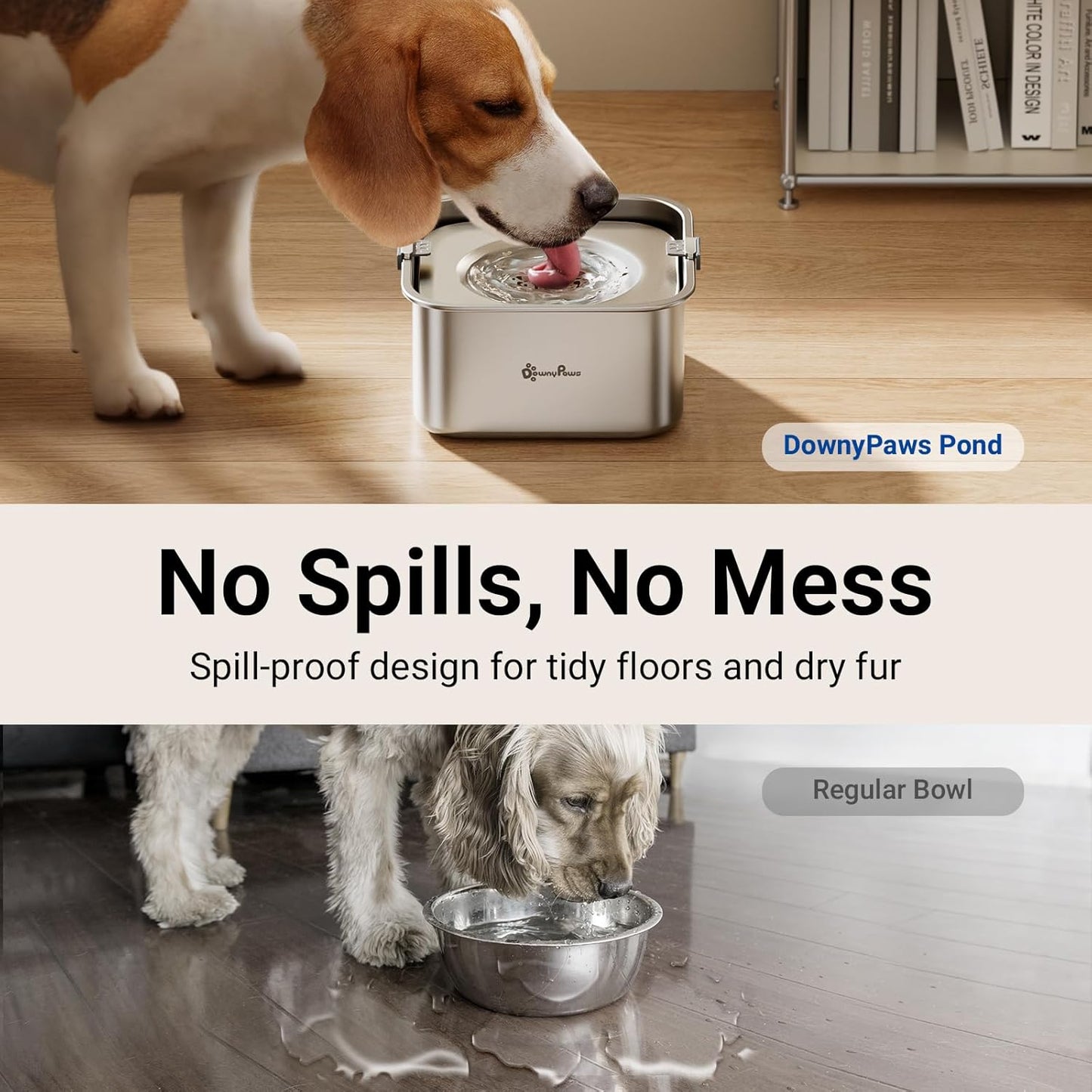 DownyPaws No Spill Water Bowl for Dogs,101oz/3L Stainless Steel Slobber Stopper, No Drip Slow Drinking Dog Water Bowl, No Mess Dog Water Dispenser Spill Proof, Dishwasher Safe, Silver