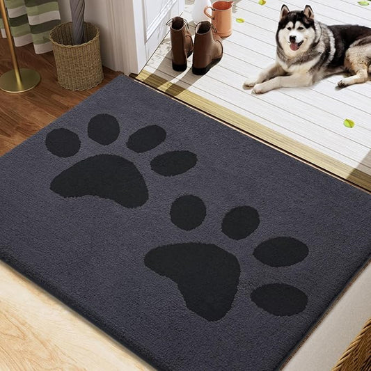 Buganda Dog Door Mat for Muddy Paws, Absorbent Dirt Trapper Washable Indoor Doormats, Non Slip Low-Profile Mud Mat for Dogs, Front Entrance Doormat for Inside Floor (40x32 Inches, Black)