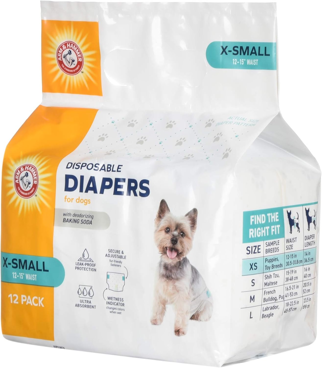 Arm & Hammer For Pets for Pets Female Dog Diapers, Size X-Small, 12 Count | Ultra-Absorbent, Adjustable Girl Dog Diapers with Leak-Proof Protection and Wetness Indicator