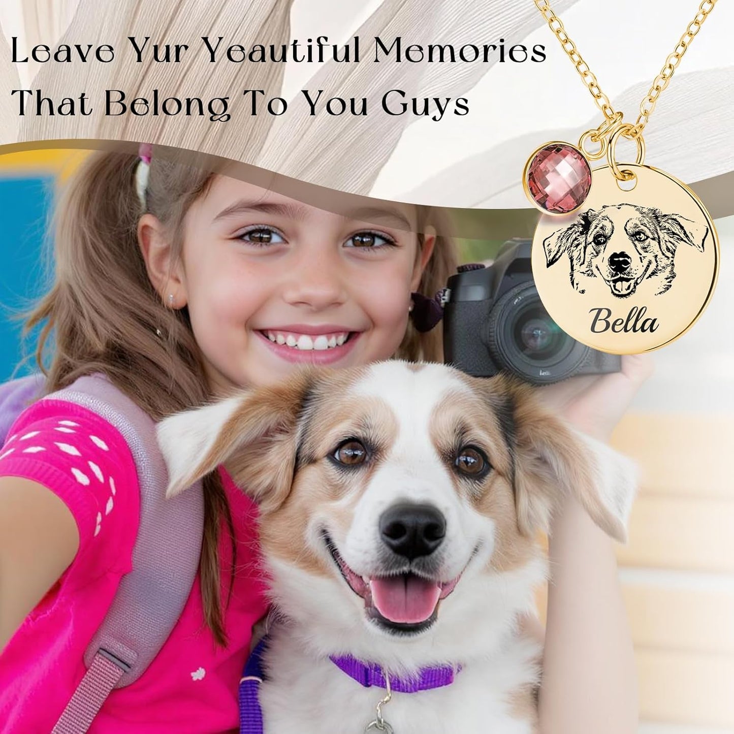 Personalized Pet Portrait Necklace Customized Pet Memorial Necklaces Dog Necklace for Women Custom Pets Necklaces Dog Memorial Jewelry for Cat Mom Dogs Dad (Gold 1 Portrait)