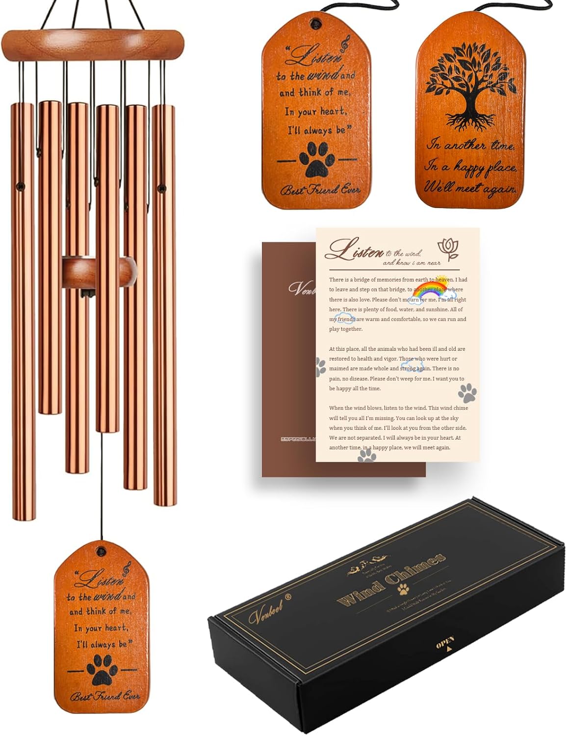 Pet Memorial Wind Chime, 28" Golden Tombstone Dog Sympathy Windchime, Pet Memorial Gifts for Loss of Dog, Pet Loss Gifts, Dog Remembrance Passing Away Gift