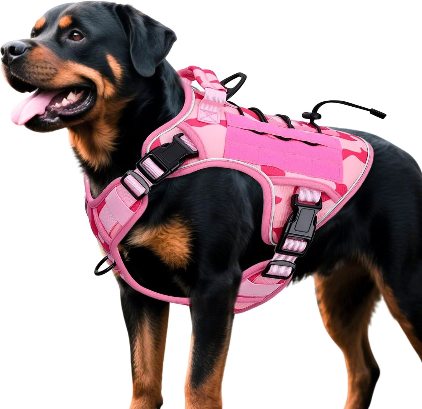 Heavy-Duty Tactical Dog Harness for Large Dogs, No Pull Adjustable Reflective Pet Vest with Molle System, K9 Military-Grade Control for Service Training, Outdoor & 10+ Breeds, Pink Camo, XX-Large