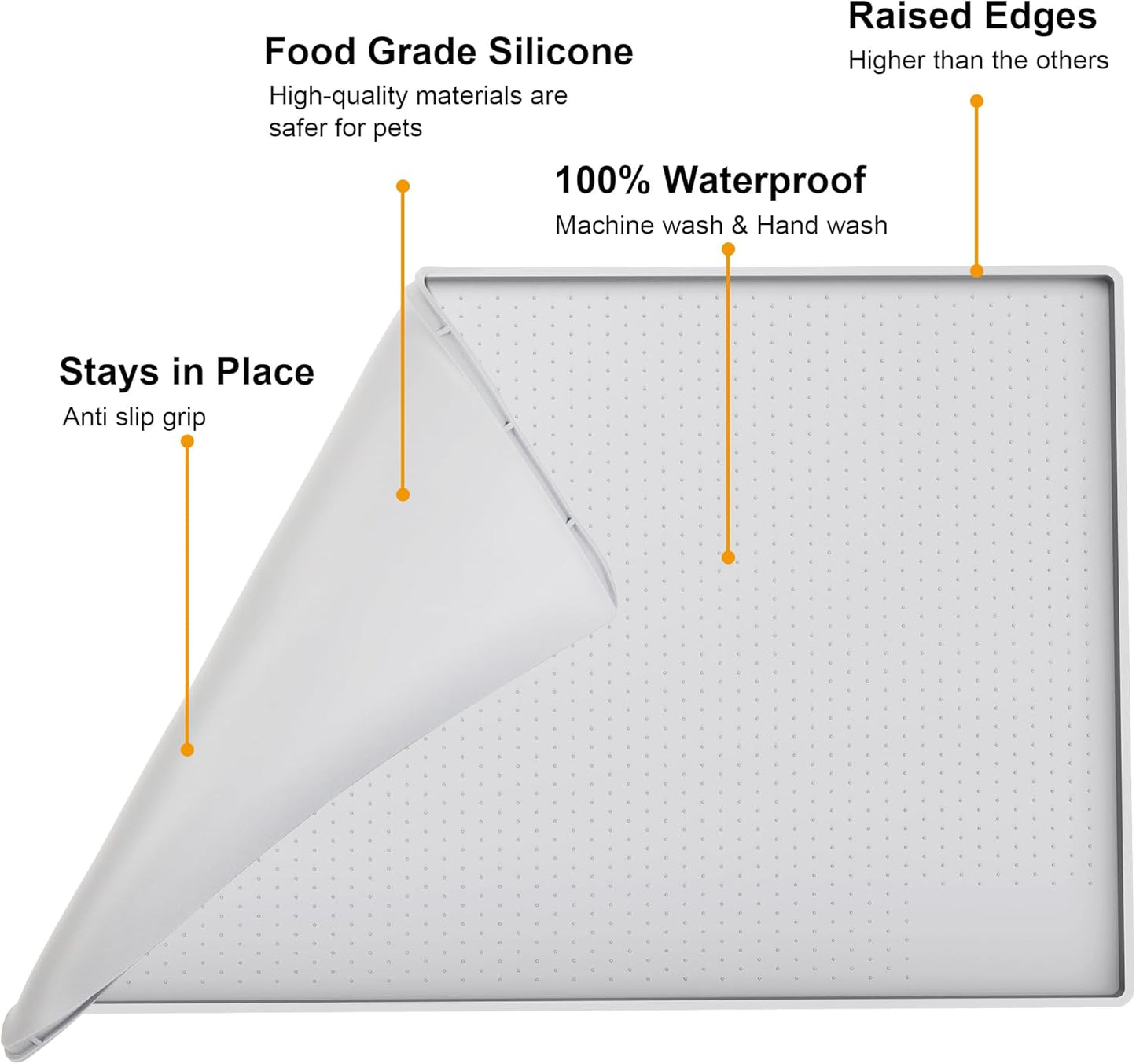 Mofason Pet Food Mat Waterproof Dog Mat 24”x16” Large – 0.5” inch Raised Edge,Cat Silicone Feeding Placemat Water Bowl Tray for Floors, Nonslip Washable Dog Mat for Food and Water