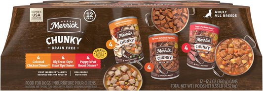 Merrick Chunky Grain Free Premium And Wholesome Canned Dog Food Variety Pack, Beef And Chicken Recipes - (Pack of 1) 12.7 oz. Cans