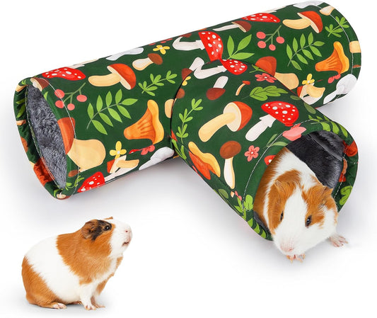 Glittme Guinea Pig Tunnel Washable Guinea Pigs Hideout Portable Rabbit Tunnels Soft Ferret Tunnel for Playing Resting Guinea Pig Accessories for Hedgehogs, Hamster,Mushrooms