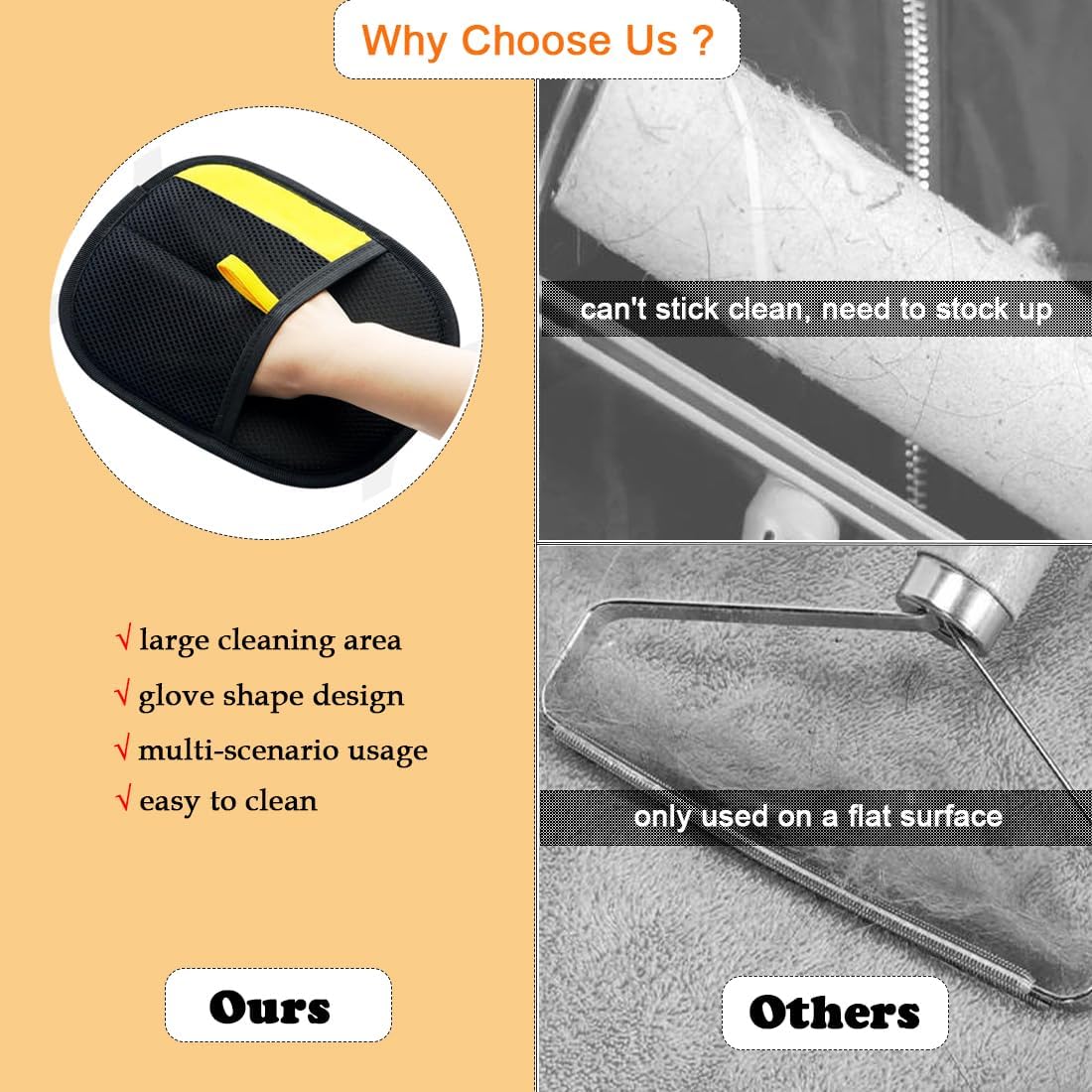 MERRYGOLD 2PCS Pet Hair Removal Glove for Cats and Dogs, Electrostatic Pet Hair Remover Grooming Glove, Reusable Cat Dog Hair Remover Glove Brush for Bed, Clothes, Couch, Carpet, Car Seat