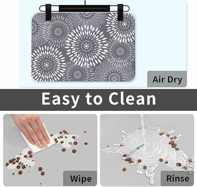 Quick-Dry Absorbent Dog Food Mat 12x18 Inch Retro Modern Geometric Aesthetic Non-Slip Pet Cat Feeding Mat with Waterproof Backing Training Mat for Pets（Gray）