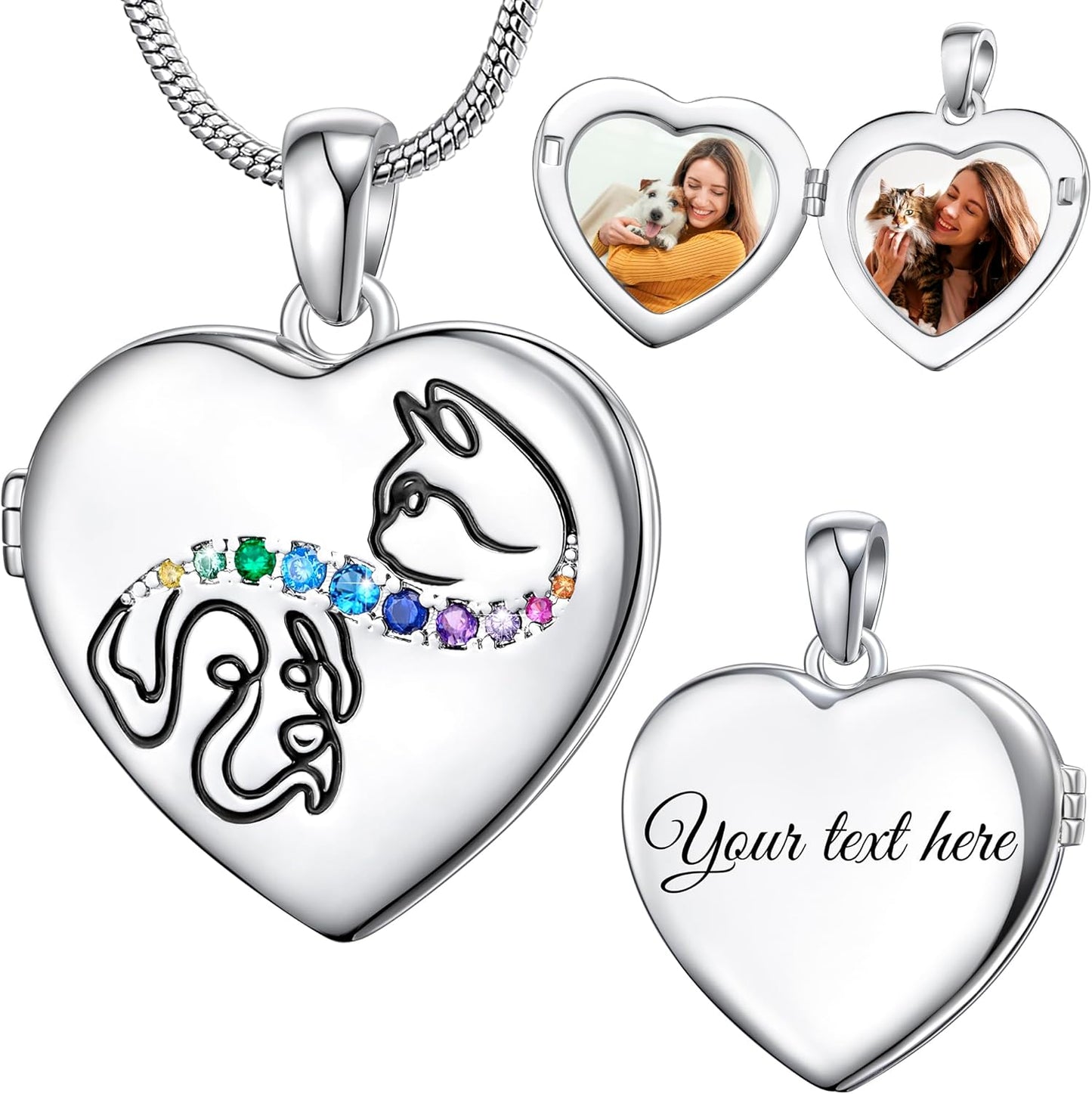 Fanery Sue Personalized Customized Pet Locket Necklace, Heart Lockets Picture Necklaces Dog Memorial Gifts Cat Sympathy for Women Men