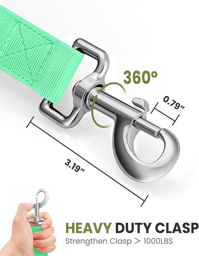 OutdoorMaster Bungee Dog Leash, Heavy Duty Dog Leash with Shock Absorption, 2 Padded Handles Training Leash, Improved Dog Safety and Comfort - Green Upgraded, 6FT