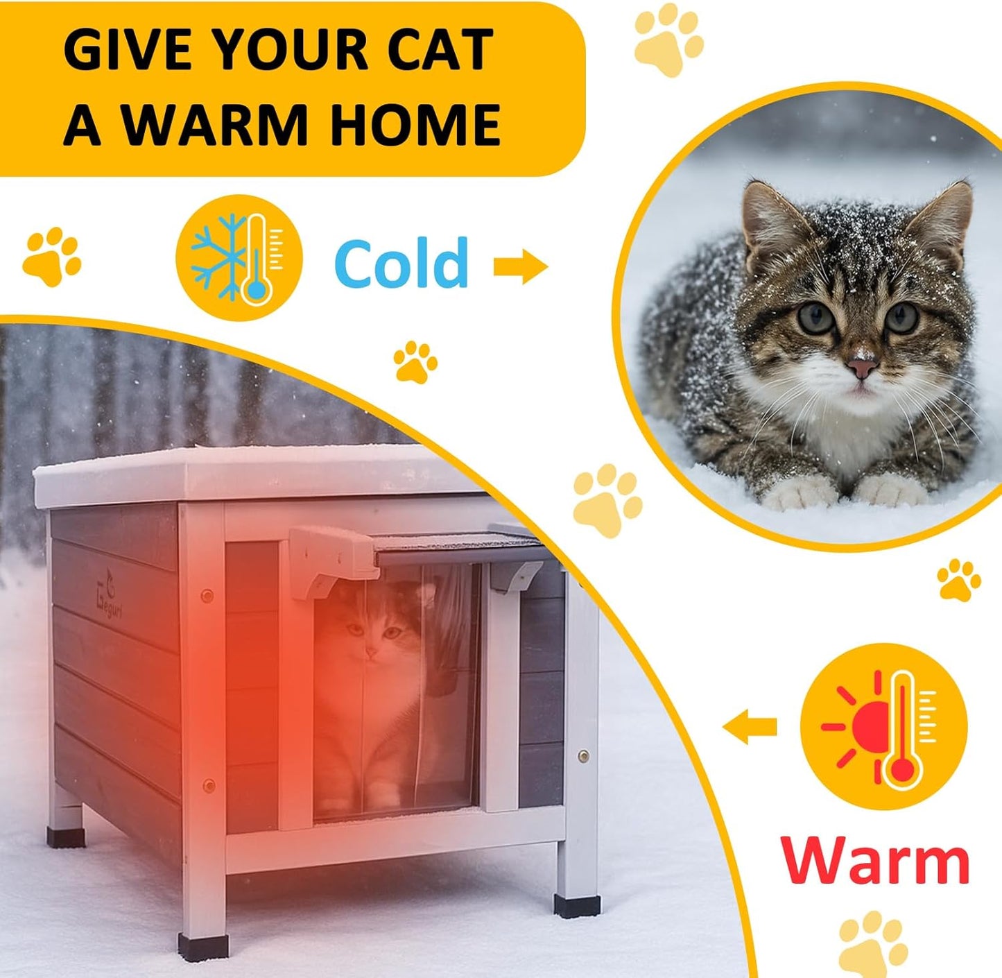 GEGURI All-Weather Outdoor Insulated Shelter for Cats, Dogs & Rabbits – Weatherproof Hutch with Thermal Layer, Elevated Floor, and Asphalt Roof
