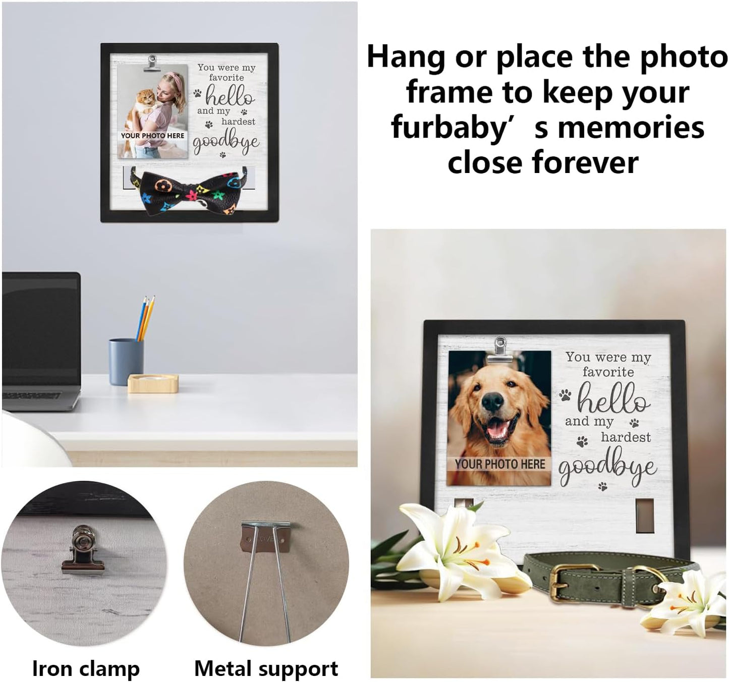 Dog Memorial Picture Frame, Pet Loss Gift,Memorial Sympathy Gifts for Loss of Dog,Wooden Pet Memorial Frame with Collar Holder Personalized Keepsake Sympathy Loss of Cat, My Hardest Goodbye