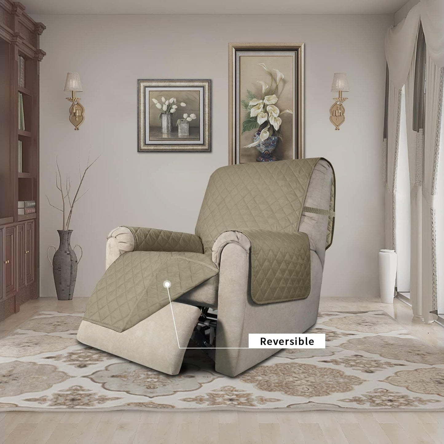 Easy-Going Recliner Chair Slipcover Reversible Sofa Cover Water Resistant Couch Cover Furniture Protector with Elastic Straps for Pets Dog (Recliner 22 inch, Beige/Beige)