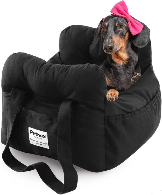 Dog Car Seat for Small Dogs, Portable Puppy Car Seat of Easy Installation, Fashionable Pet Carrier Bag with Large Pockets, Machine Washable Dog Booster Seat (Black)