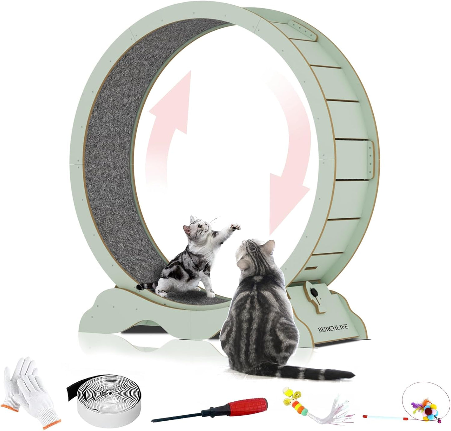 Cat Exercise Wheel 45 Inch Cat Treadmill for Indoor Cats, Running Wheel with Detachable Carpeted Runway, Cats Running Wheel Carpet Suitable for Most Pets Weight Loss and Health (Green, XL)