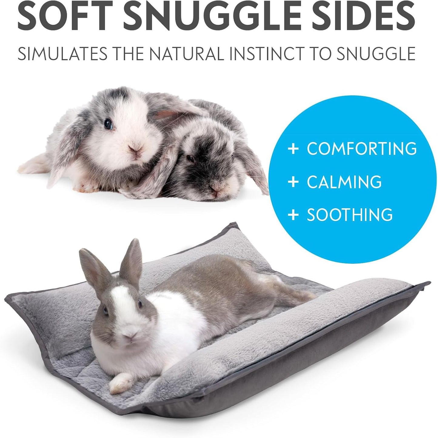 Paw Inspired Snuggle Bunny Bolster Bed for Rabbits, Cats, Dogs and Other Small Pets | Reversible Ultra-Soft Fleece Flop Bedding with Padded Sides (Gray/Faux Fur)
