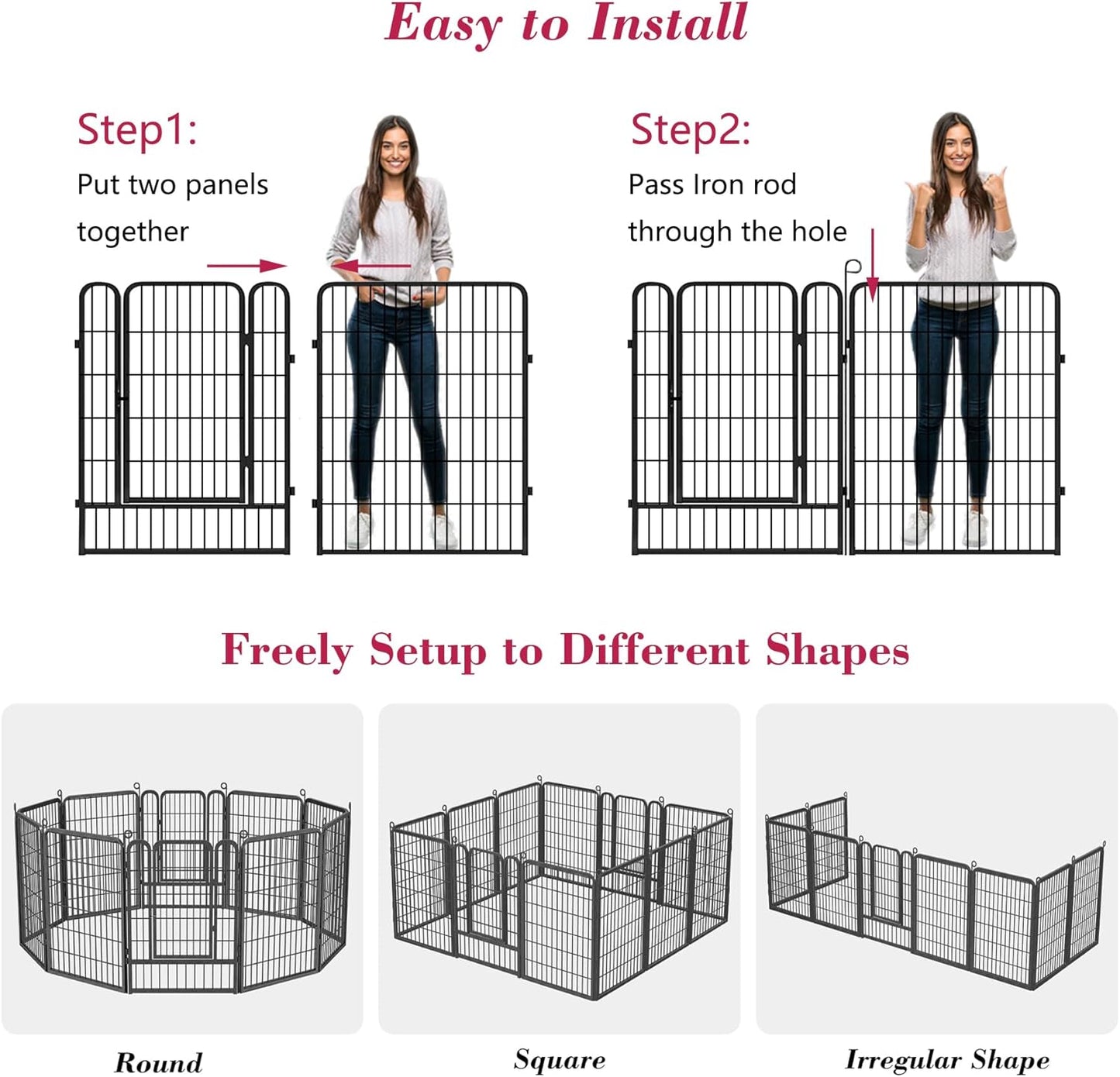 Dog Playpen Outdoor, 40 inch 10 Panels Heavy Duty Dog Fence for Indoor Outdoor, Rustproof Metal Dog Pen for Large Medium Small Dogs, Portable Pet Dog Fence for Yard, RV Camping