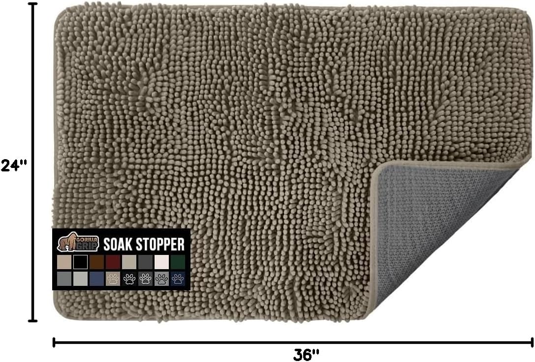 GORILLA GRIP Dog Doormat, Absorbent Doormats for Muddy Dogs Paws, 36x24 Machine Washable Soakstopper Rugs, Cleaner Floors, US Designed Pet Bed Door Mat, Indoor Entrance Pets Rug, Cappuccino